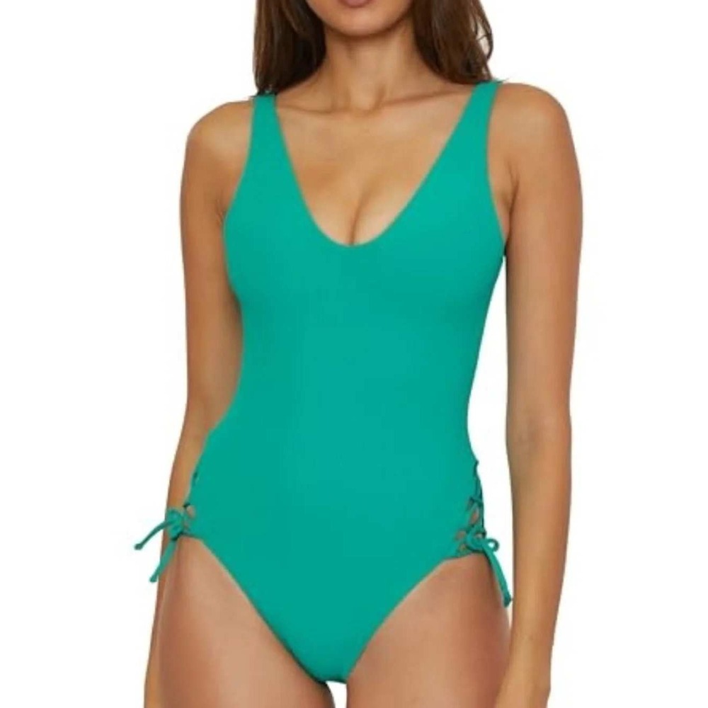 Becca Modern Edge High Leg One Piece Peacock Green Size Medium‎ New With Tags